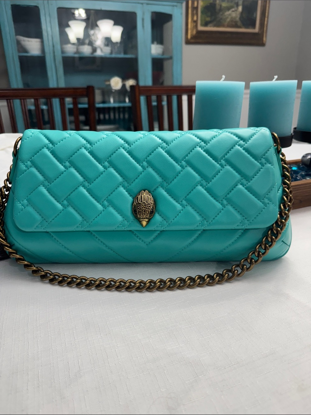 Kurt Geiger Quilted Kensington Shoulder Bag with Gold Chain